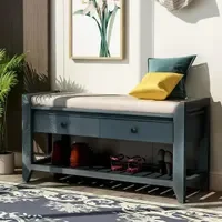 Harper & Bright Designs Blue Storage Bench with Cushioned Seat