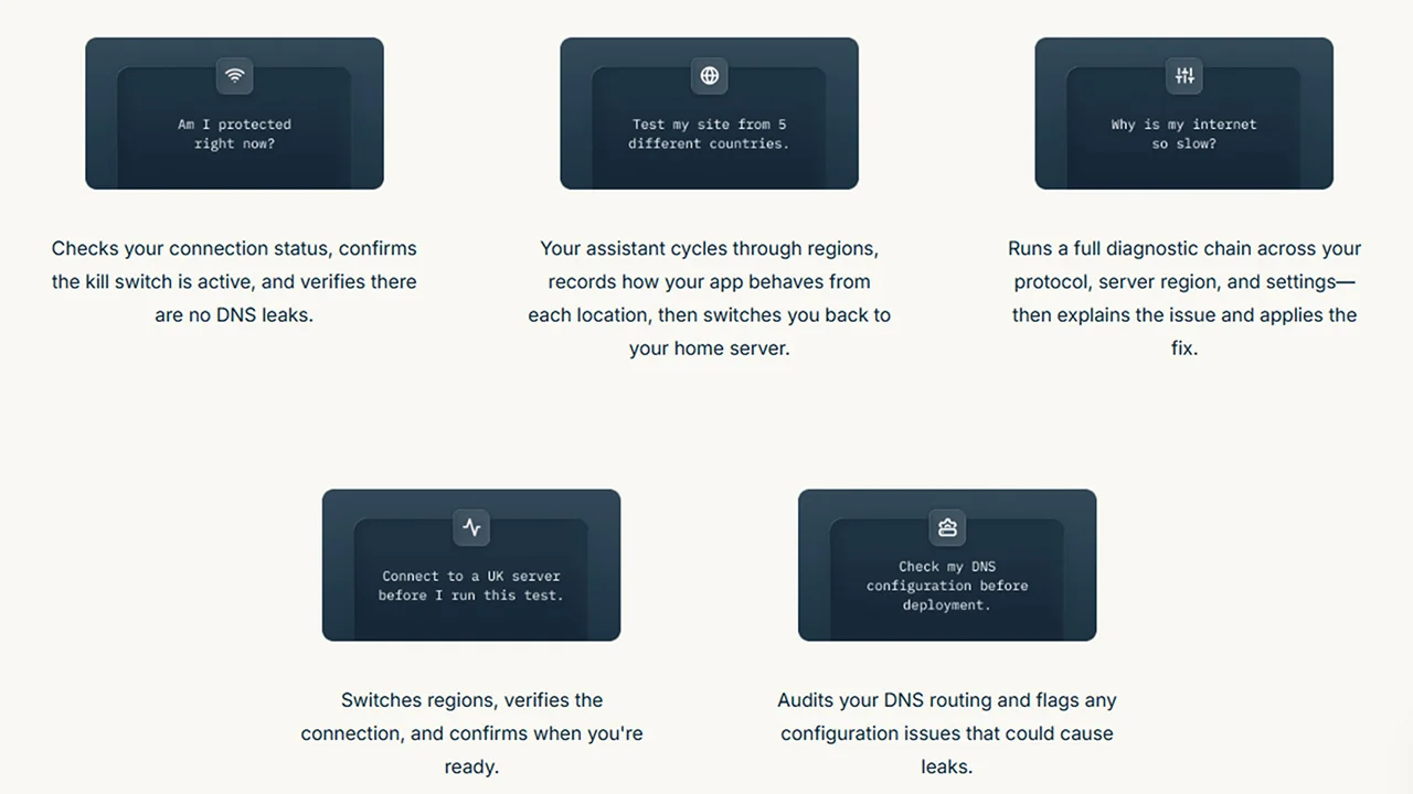 Examples of prompts that can be used with ExpressVPN's MCP server